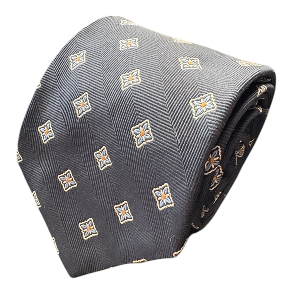 Brooks Brother's Makers Men's Navy Blue Floral 100% Silk Neck Tie‎ Business